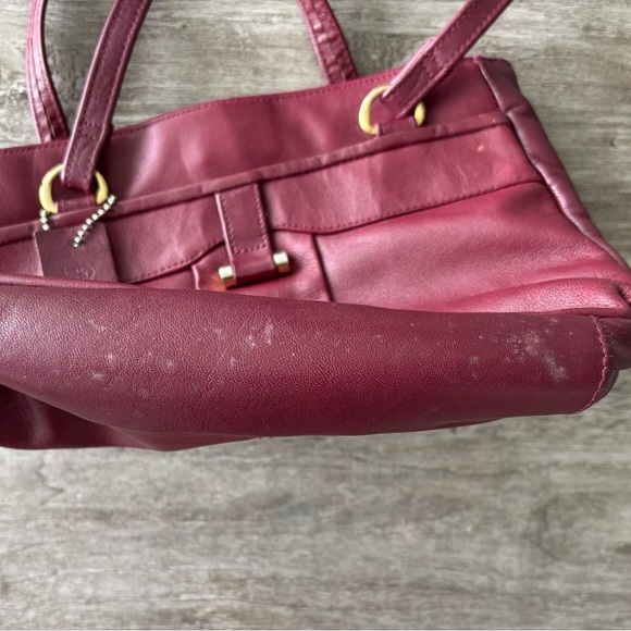 Vintage Handbag Burgundy Leather Purse Shoulder Bag Double Straps 90s - Picture 5 of 9